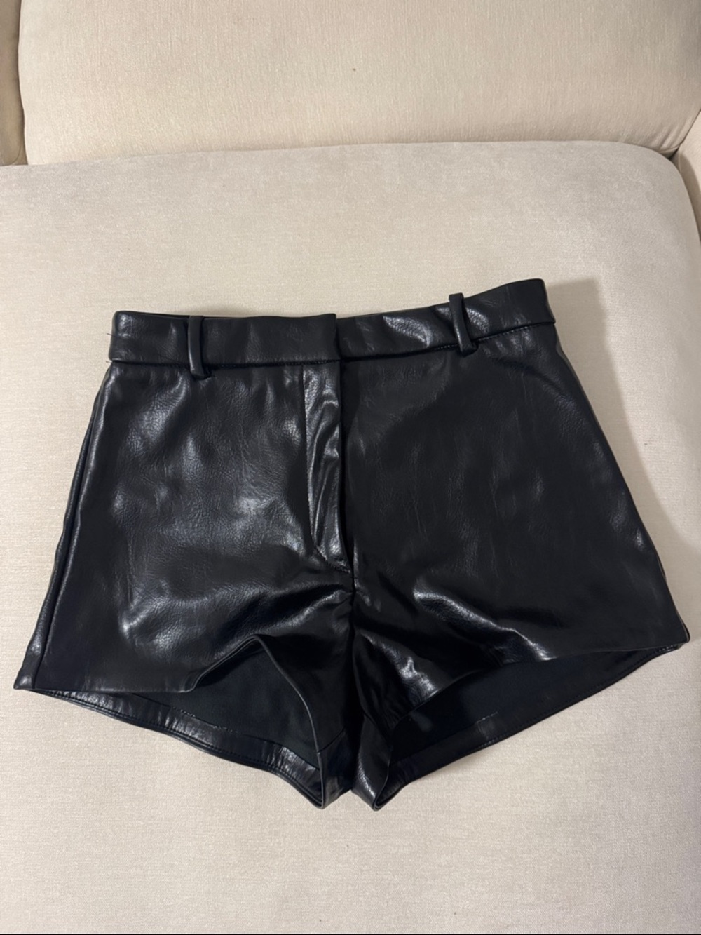 H&M Black leather high waisted shorts